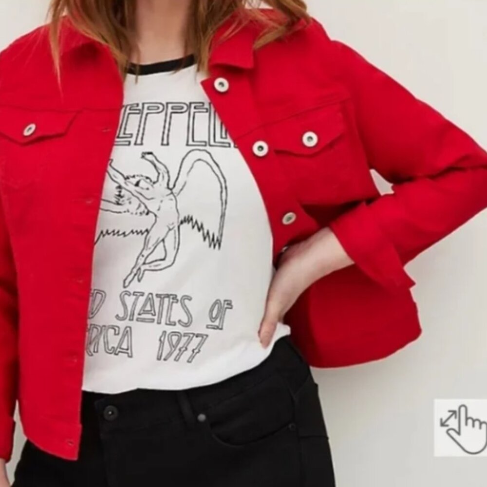 Torrid NWT Ruby Red Denim Trucker Jacket Size 3 - Picture 5 of 10